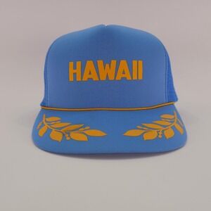 Hawaiian Headwear Hawaii Trucker Hat Blue Yellow Mesh Snapback Retro Foam Cap